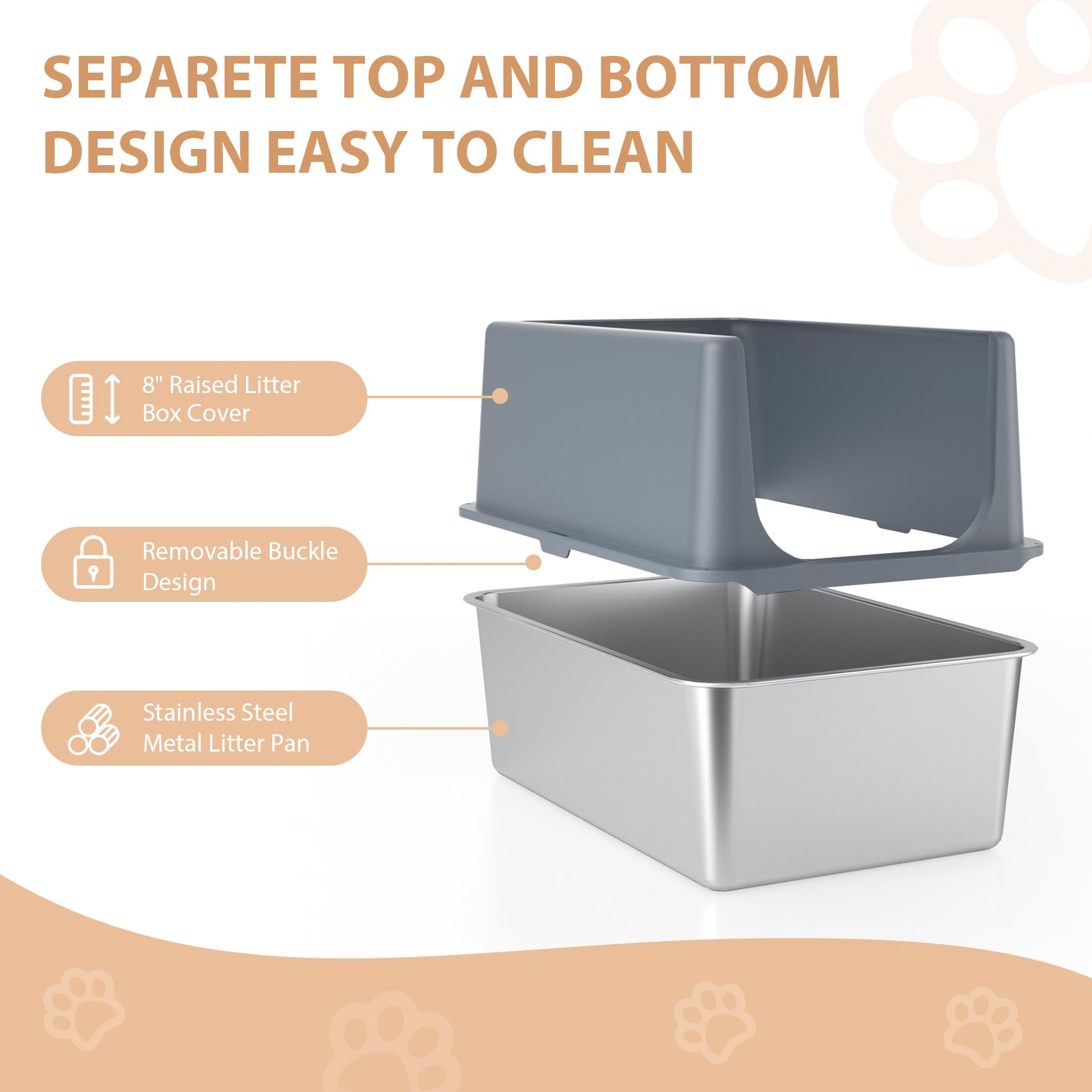 Litter Box With Lid, Large Stainless Steel Litter Box High Sides, 16 Metal Cat Litter Box, Extra Large Litter Boxes For Big Ca