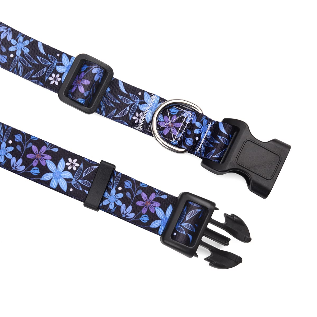 Mihqy Dog Collar And Leash Set With Bohemia Floral Tribal Geometric Patterns - Soft Ethnic Style Collar Adjustable For Small Medium Large Dogs(Blue Floral Set,L)