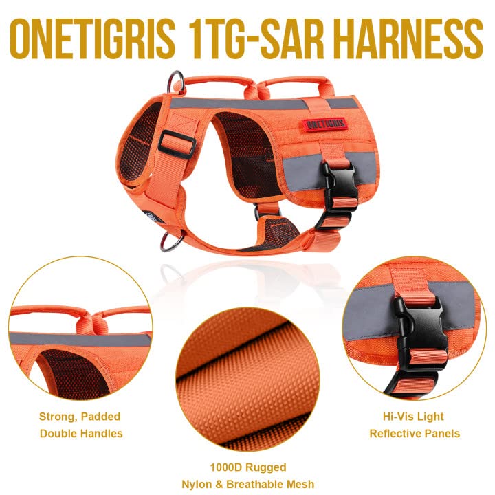 Onetigris Service Dog Safety Vest, Tactical Reflective Dog Harness With No Pull D-Ring & Handle, High-Visibility Lightweight Sui