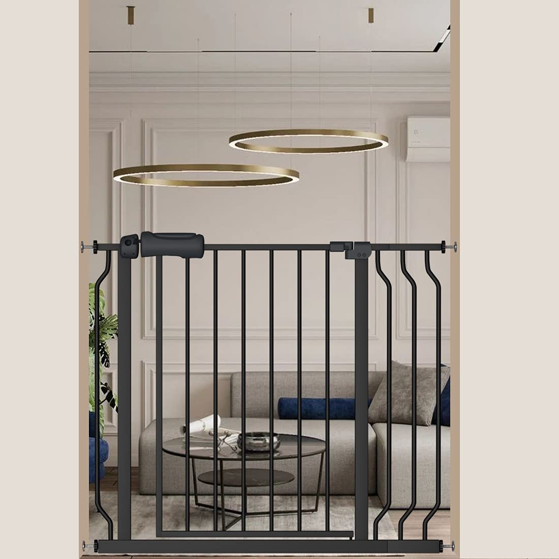Extra Wide Baby Gate Black 48-53 Inch Wide, Walk Through Pressure Mounted No Drill, Long And Large Tension Gate For Pet And Kids