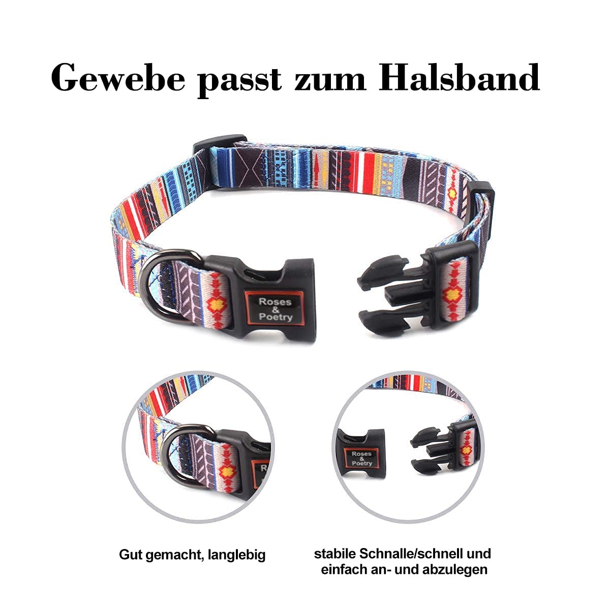 Roses&Poetry Dog Collar With Colourful Stripe Patterns, Adjustable Durable Puppy Collars For Small Medium Large Dogs (Stripe-S)