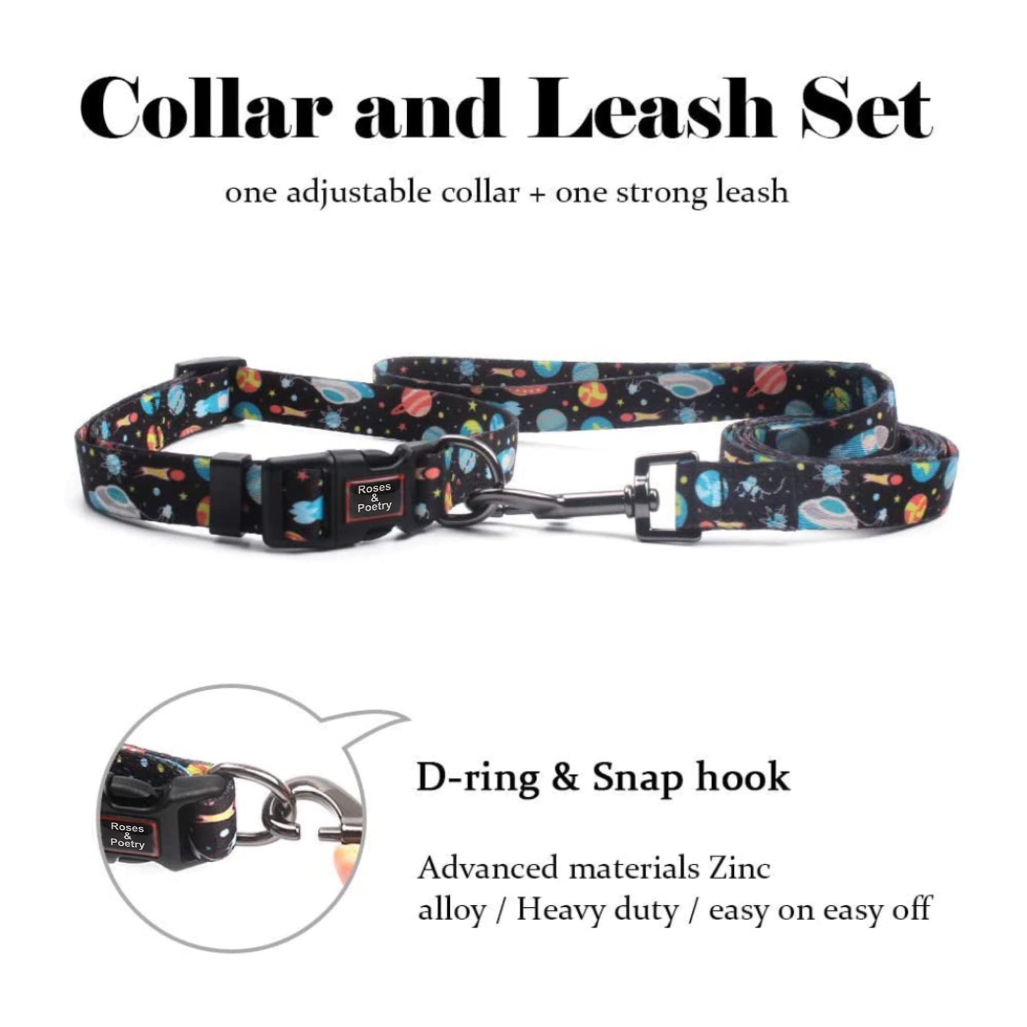 Roses&Poetry Dog Collar And Lead For Extra Small,Adjustable Durable Blue 5Ft Puppy Leash Collar For Dog Training Lead(Star-Xs)