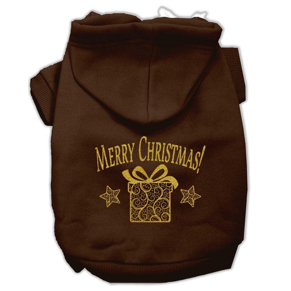 Christmas Pet Dog & Cat Hoodie Screen Printed, Golden Brown SM (3-6 lbs.)