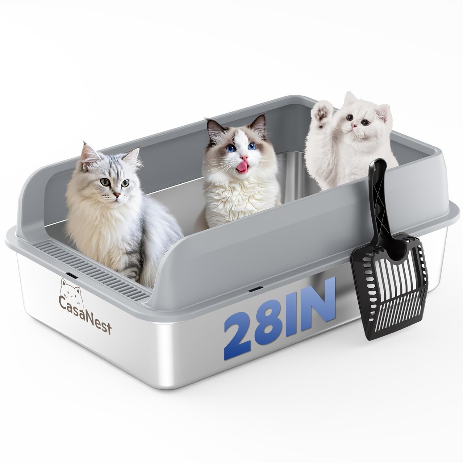XXXL Stainless Steel Cat Litter Box with Lid 28.1  20.5   10.1    Extra Large Metal Cat Litter Box for Big, Multi Cats, Anti