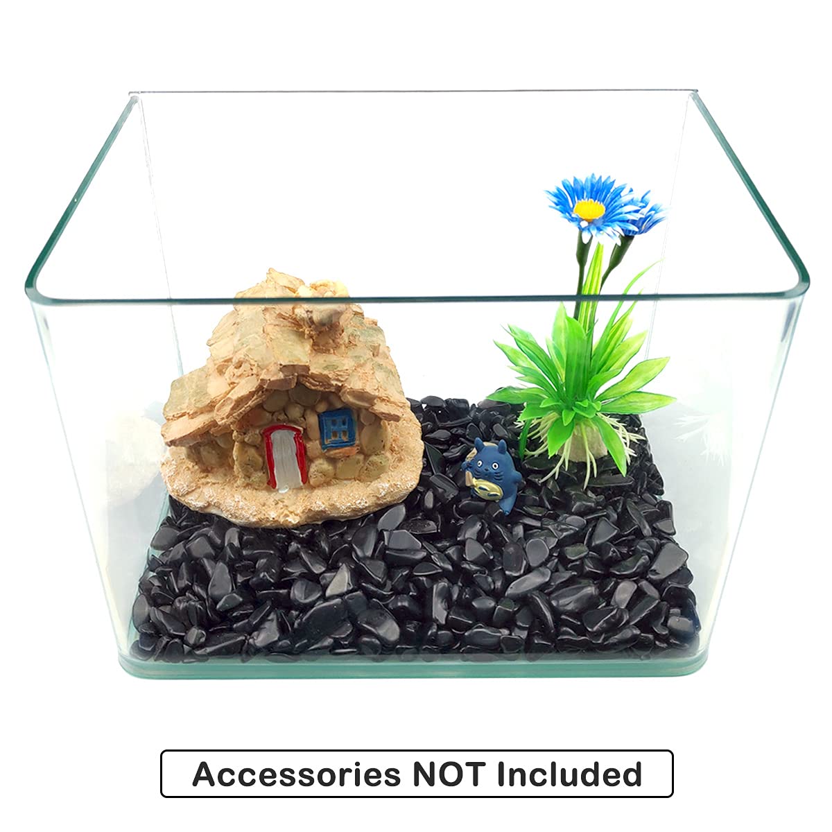 Wayber 1 Lb/460G Black Obsidian Quartz Crystal Stones Irregular Decorative Rocks Aquarium Pebbles Gravels For Fish Turtle Tank/Succulent Plants/Air Plants Decoration (Fill 1 Cup)