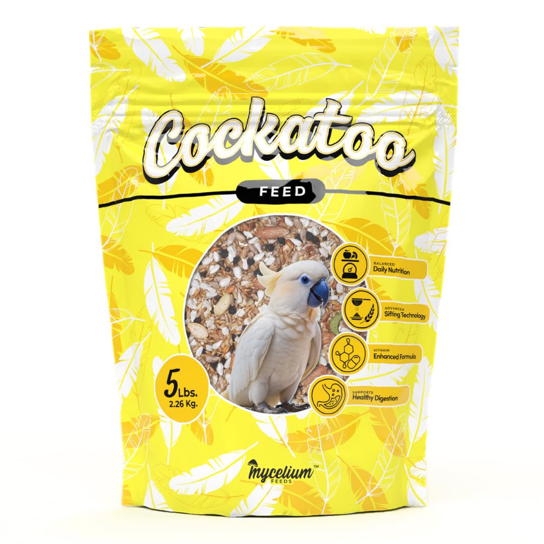 Mycelium Organic Cockatoo Bird Seed (5 LB Bag) | High-Protein Bird Food with Seeds, Pellets & Kibble | Supports Feather Health, 