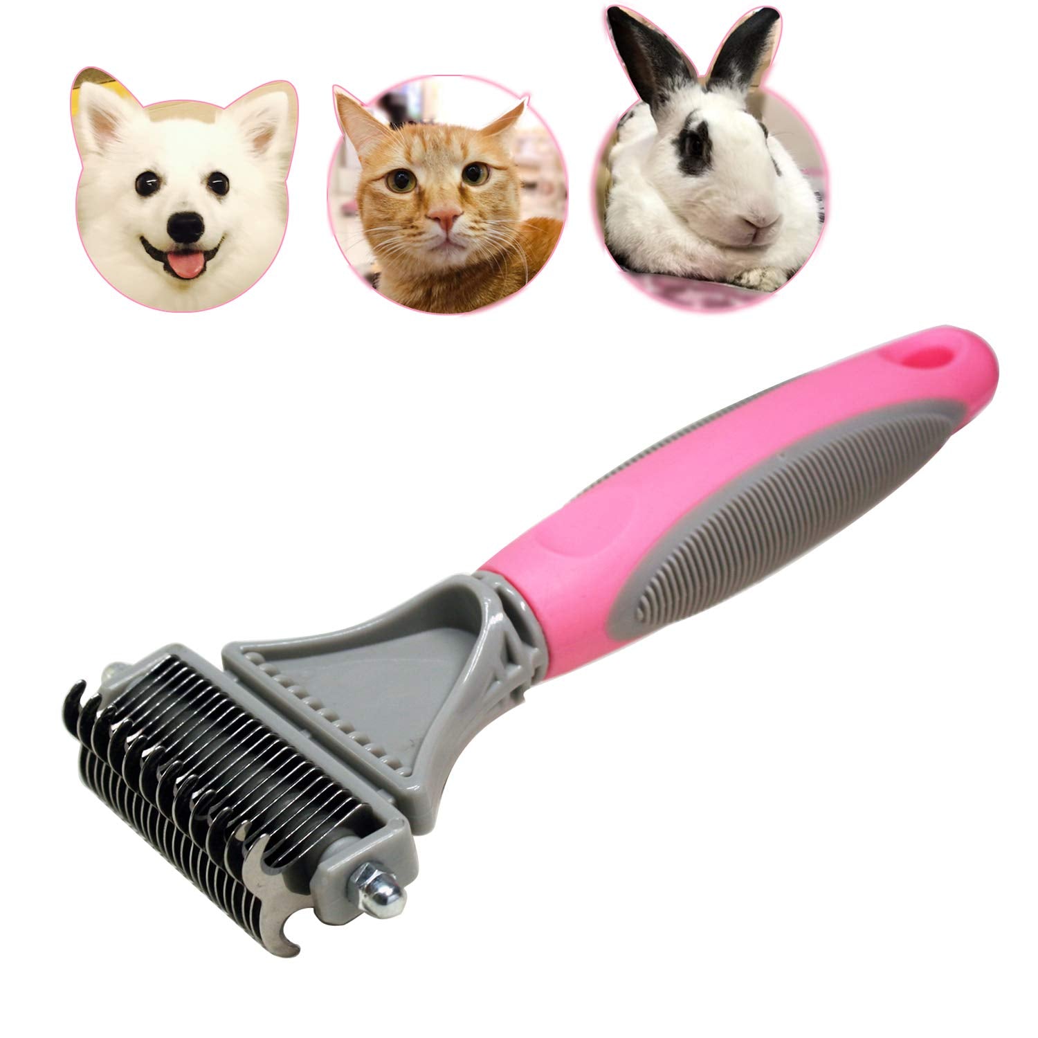 Pet Dematting Comb - 2 Sided Undercoat Rake For Cats & Dogs - Safe Grooming Tool For Easy Mats & Tangles Removing - Medium And L