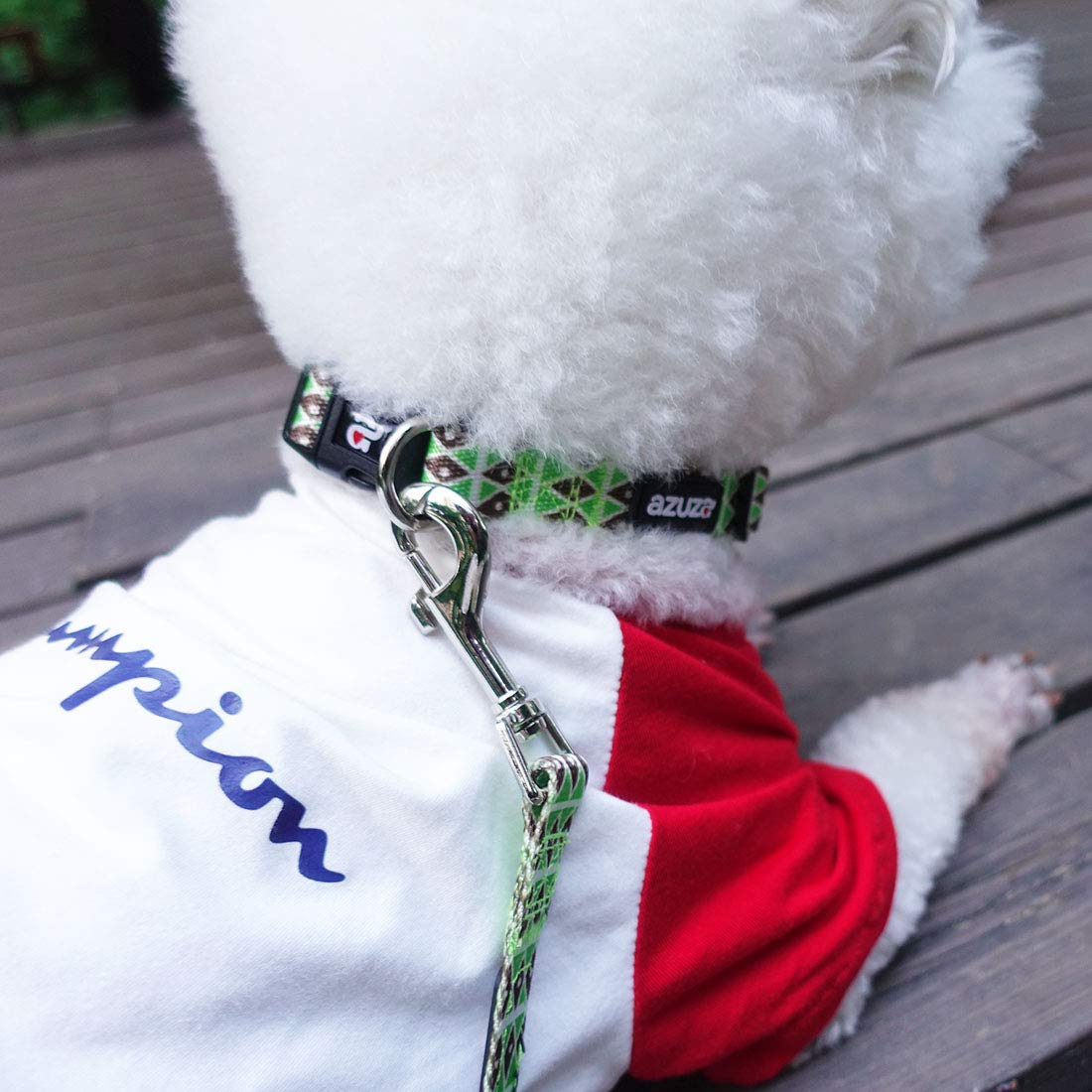 Azuza Dog Collar And Leash Set, Adjustable Nylon Collar With Matching Leash, Green Diamond For Medium Dogs