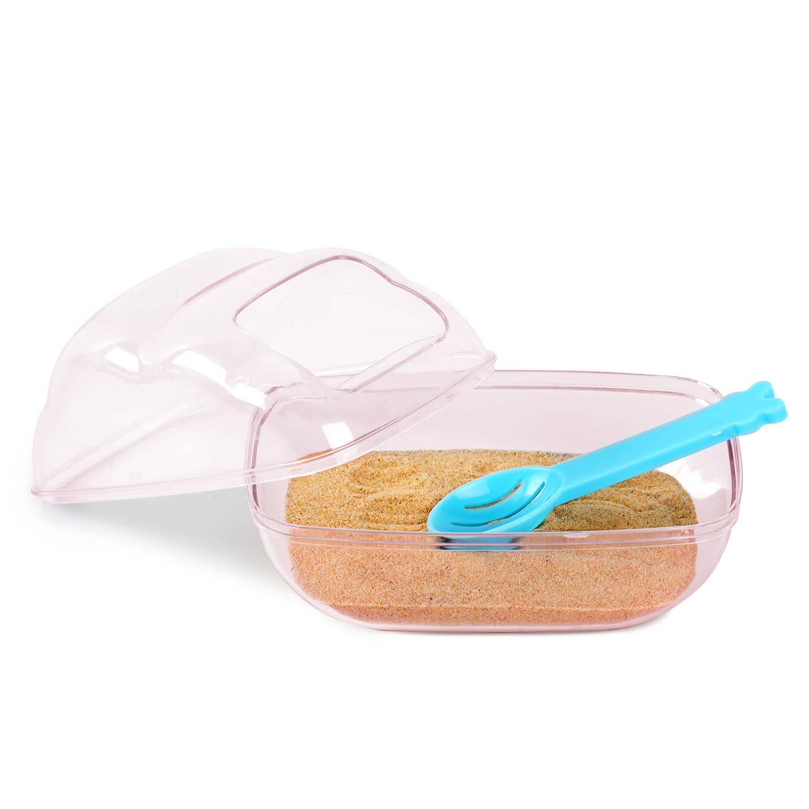 Bucatstate Hamster Sand Bath Container Transparent Hamster Dust Bath Kit Dwarf Toilet With Scoop Set Cage Accessories For Small Animals,Gerbil,Syrian Hamster,Mouse(Blue, Medium)