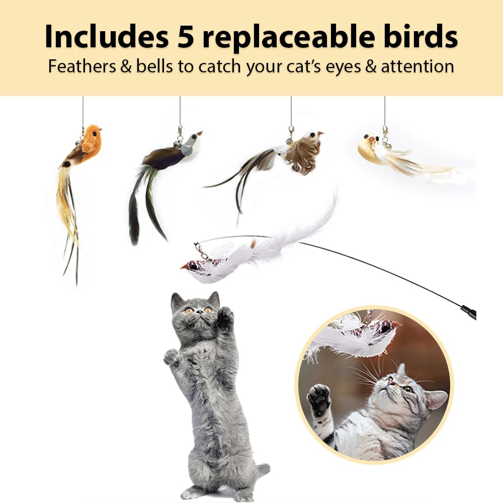 Leo's Paw Interactive Bird Simulation Cat Toy Set - 5 Realistic Colorful Birds with Bells & Suction Base for Engaging Play