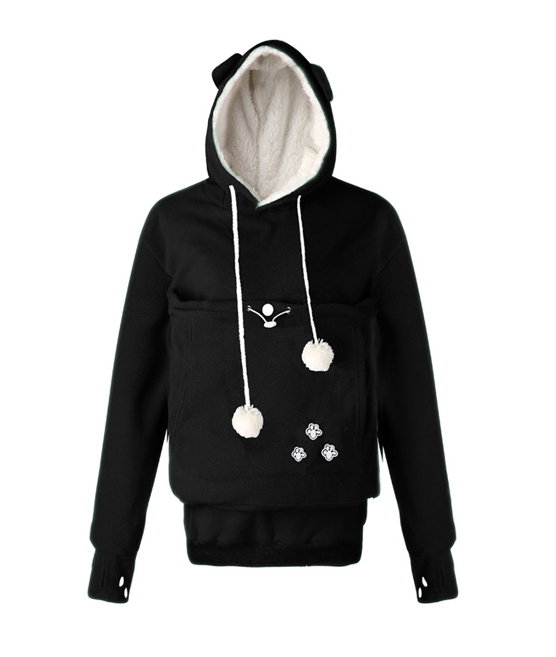 Unisex Big Pouch Hoodie Long Sleeve Pet Dog Holder Carrier Sweatshirt (Small, Black-Fleece)