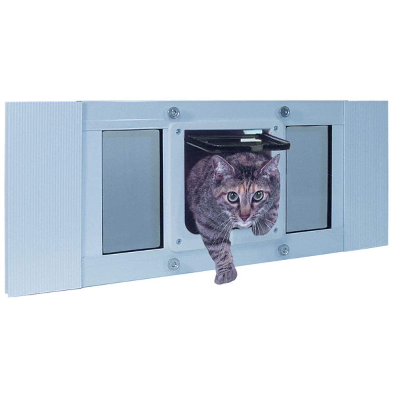 Ideal Pet Products Aluminum Sash Window Pet Door, Adjustable to Fit Window Widths from 33 to 38, Cat Flap 6-1/4    x 6-1/4    Fl