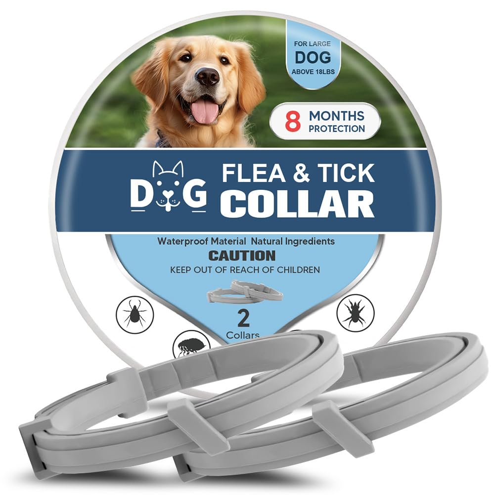 Njkpuyt Dog Collar, Flea Collars For Dogs, Dog Tick Collar, 8 Months Protection, Naturally, Effectively-2P, For Large Dogs Over 