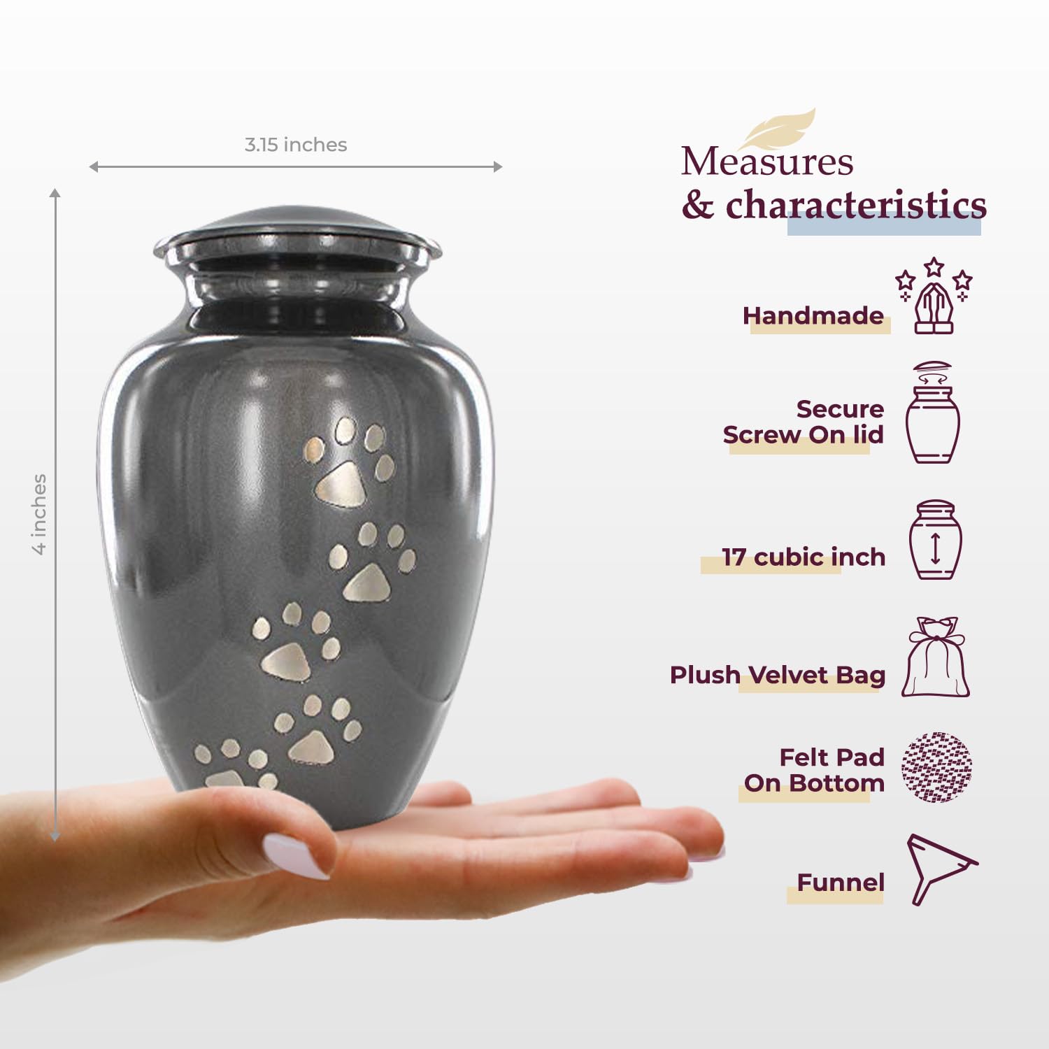 Trupoint Memorials Pet Urn For Dogs And Cats Ashes - A Loving Resting Place For Your Special Pet, Cat And Dog Urns For Ashes, Pet Cremation Urns – Grey, Small Pets Up To 17 Lbs