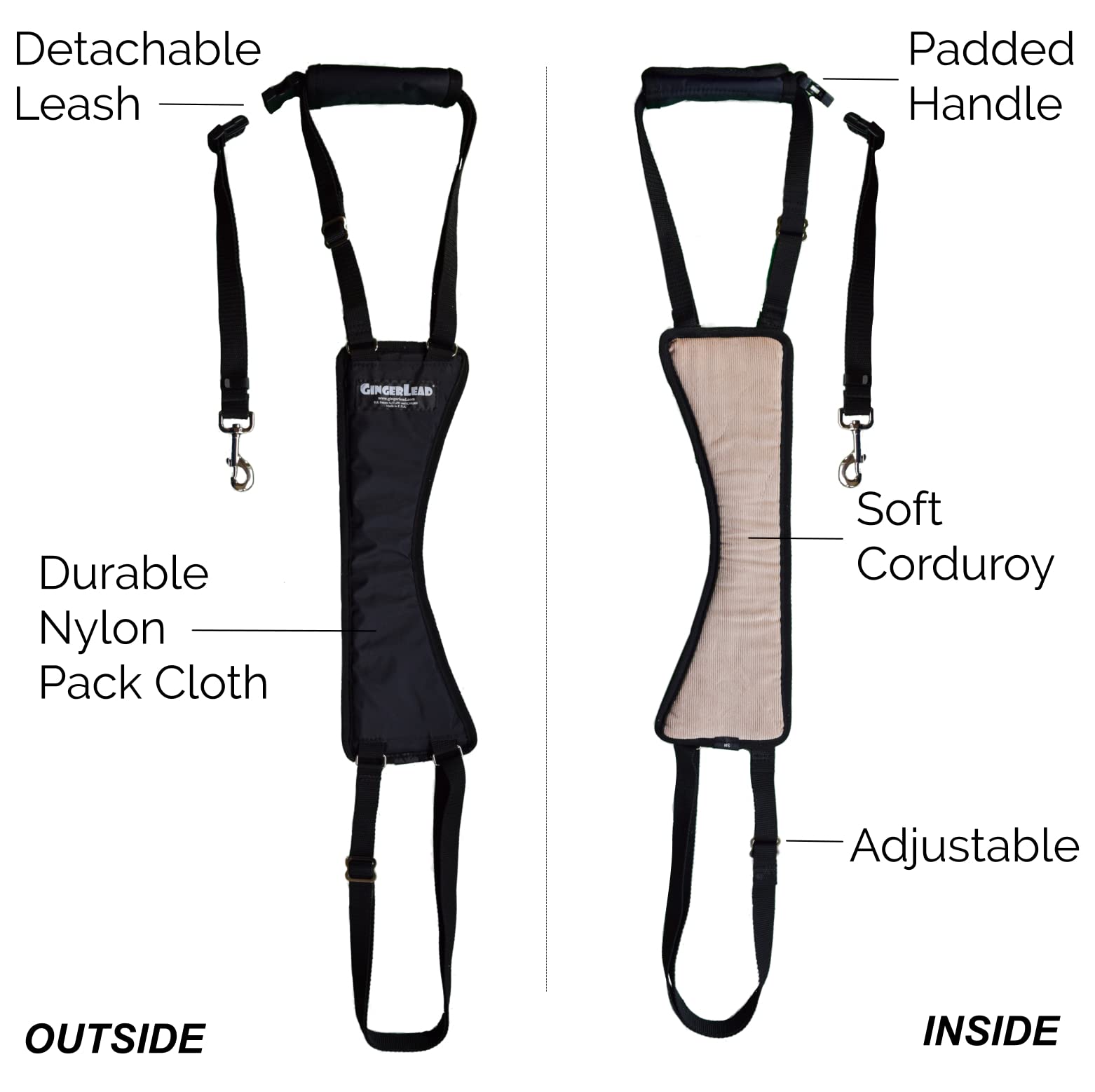 GINGERLEAD Dog Sling Hip Support Harness, SM Male fits Small to Medium Size Pets 20-65 lbs. (Male Dachshunds use X-Small Size) o