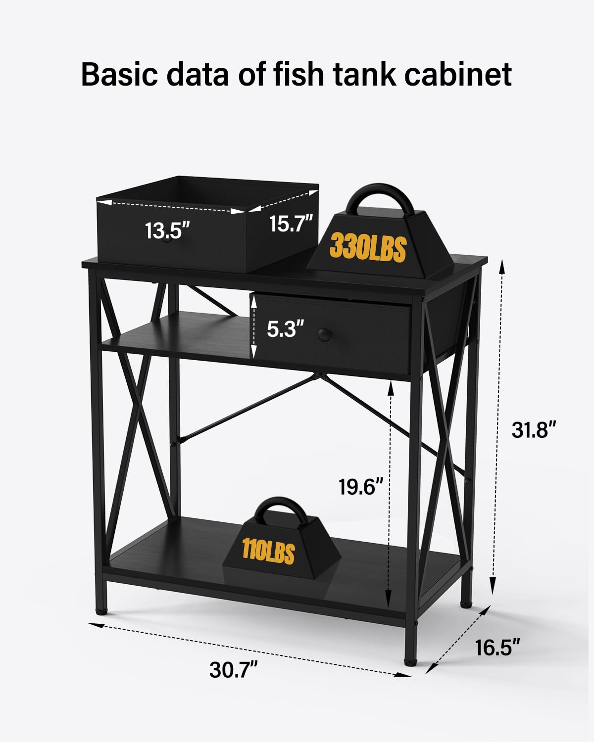 FILKO Fish Tank Stand 29 Gallon: Sturdy Aquarium Stand with Accessories Storage - Metal Fish Tank Table for 20-29 Gallon Reptile