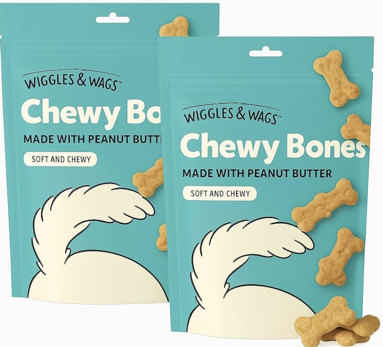Wiggles & Wags Chewy Bones Dog Treats, Peanut Butter, Soft and Chewy, 2 Pack
