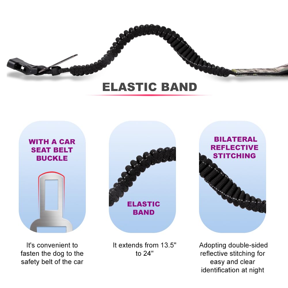 Tspro Hands Free Dog Leash For Walking Running With Safety Car Seat Belt Shock Absorbing Bungee Leash With Padded Handle (Green)