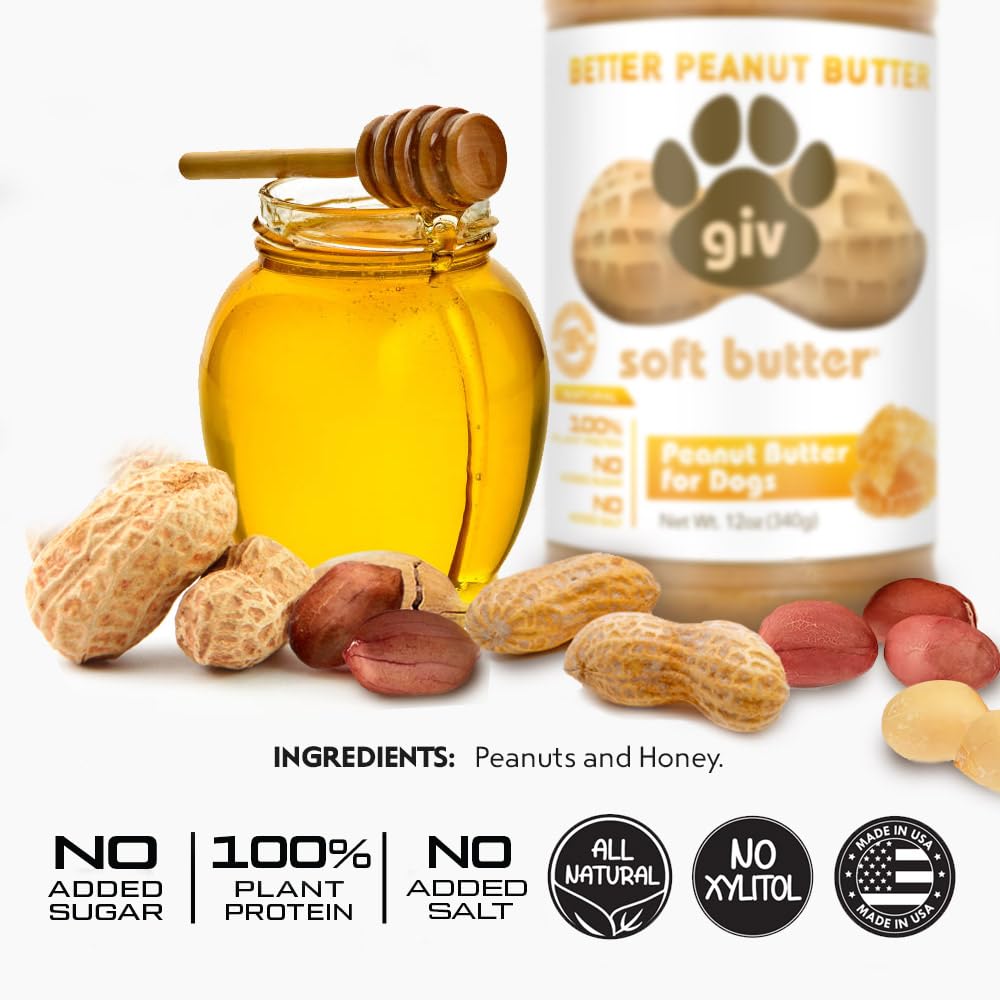 Dog Peanut Butter - All Natural Human Grade - 2 Ingredients (Peanuts & Honey) - Perfect for Pill Pockets, Lick Mat, Training Tre