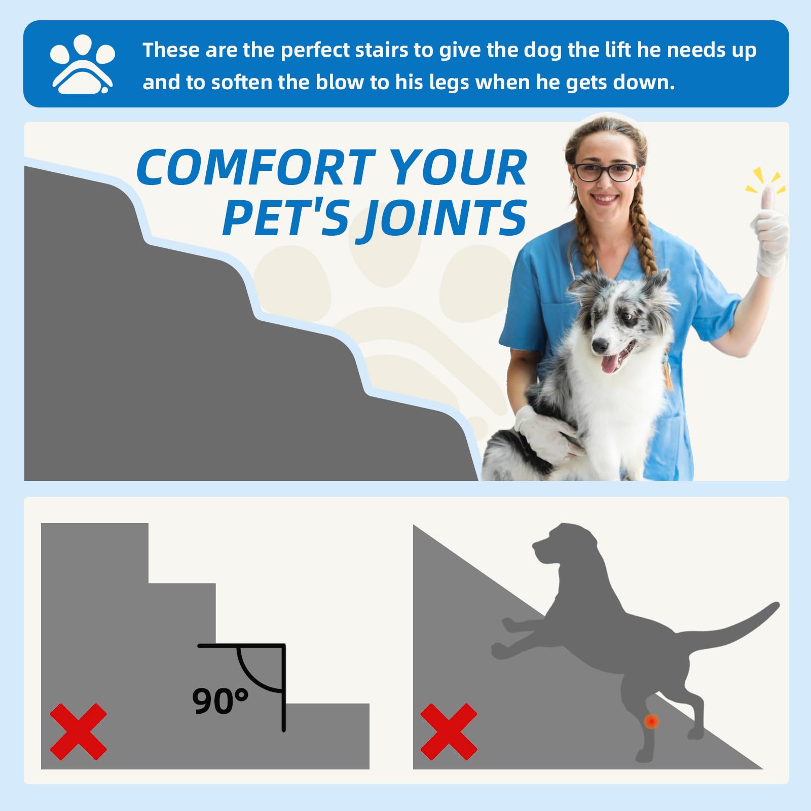 Dog Stairs 3-Step For Small Dogs And Cats To Get On Bed And Furniture/Windows, Pets Can Climb, Sit, Or Perch To Look Out Windows