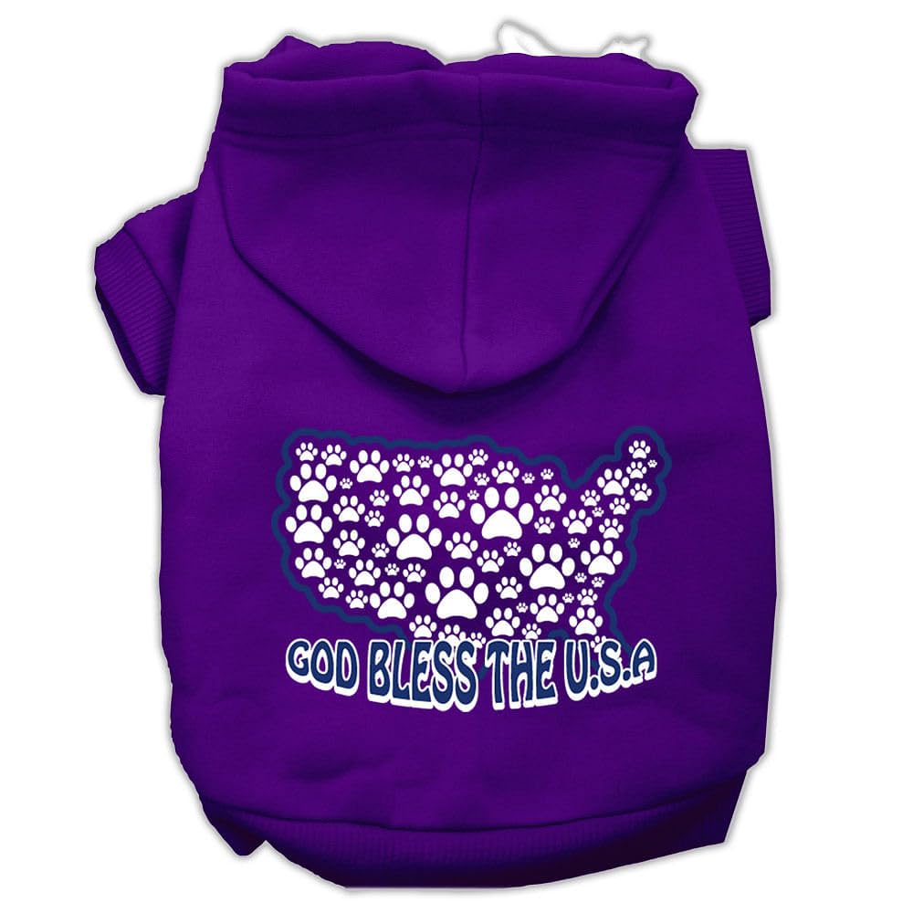 Pet, Dog & Cat Hoodie Screen Printed, 'God Bless The Usa' Purple 2Xl (20-25 Lbs.)