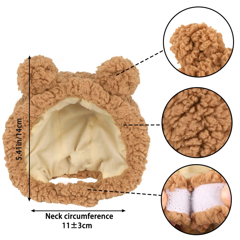 Joicee Cute Cat Costume Warm Bear Hat For Cat Adjustable Soft Small Pet Headwear Bear Hat For Cat Puppy Dog (Brown)