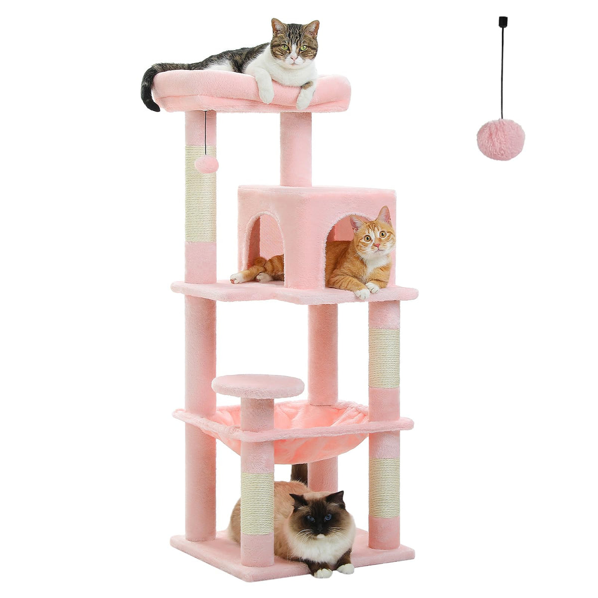 Muttros Cat Tree For Large Cats With Metal Plush Big Hammock, 56.3'' Cat Tower For Indoor Cats With 2 Door Condo House, 6-Tier C