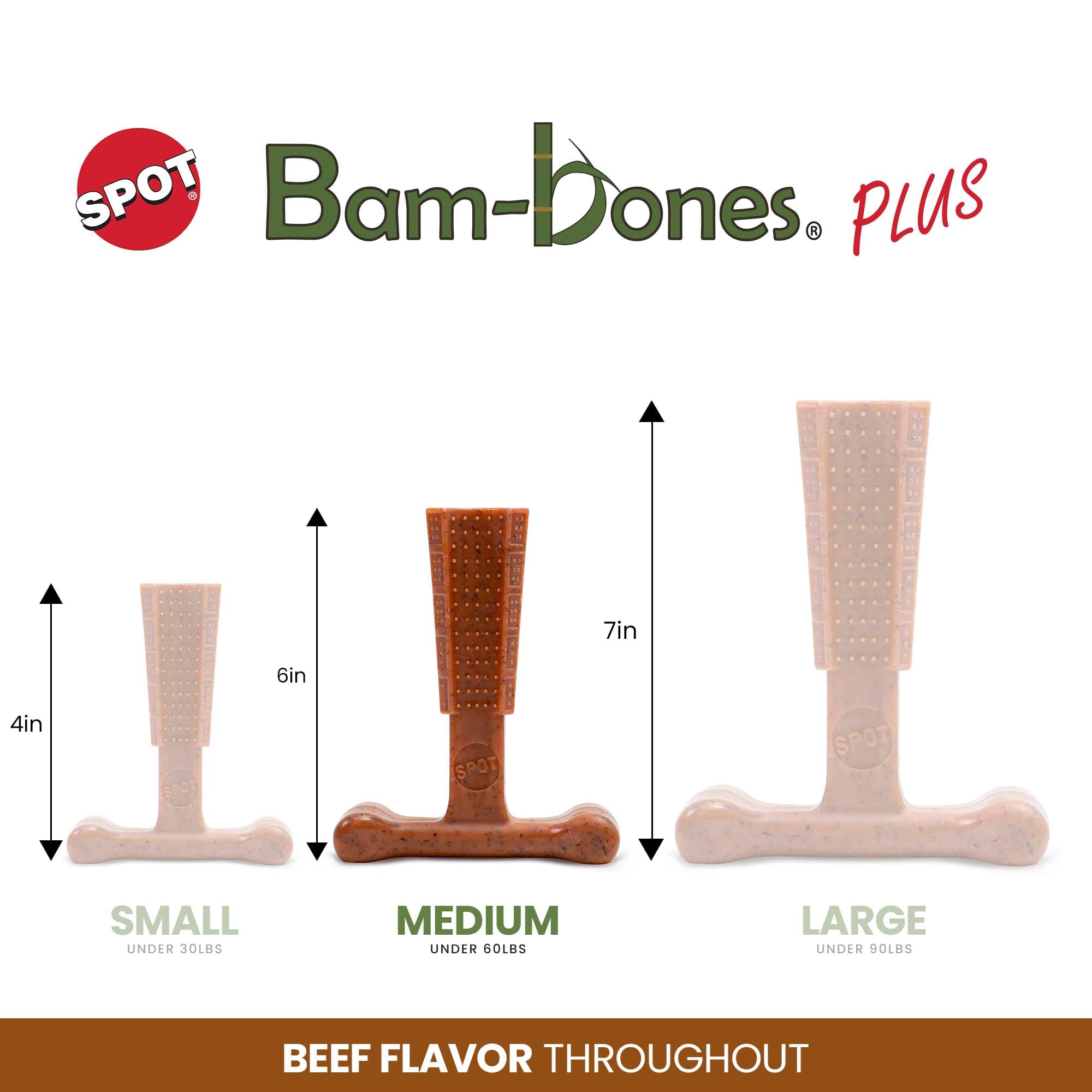 SPOT Bam-bones PLUS T Bone - Bamboo Fiber & Nylon, Durable Long Lasting Dog Chew for Aggressive Chewers - Great Toy for Adult Do
