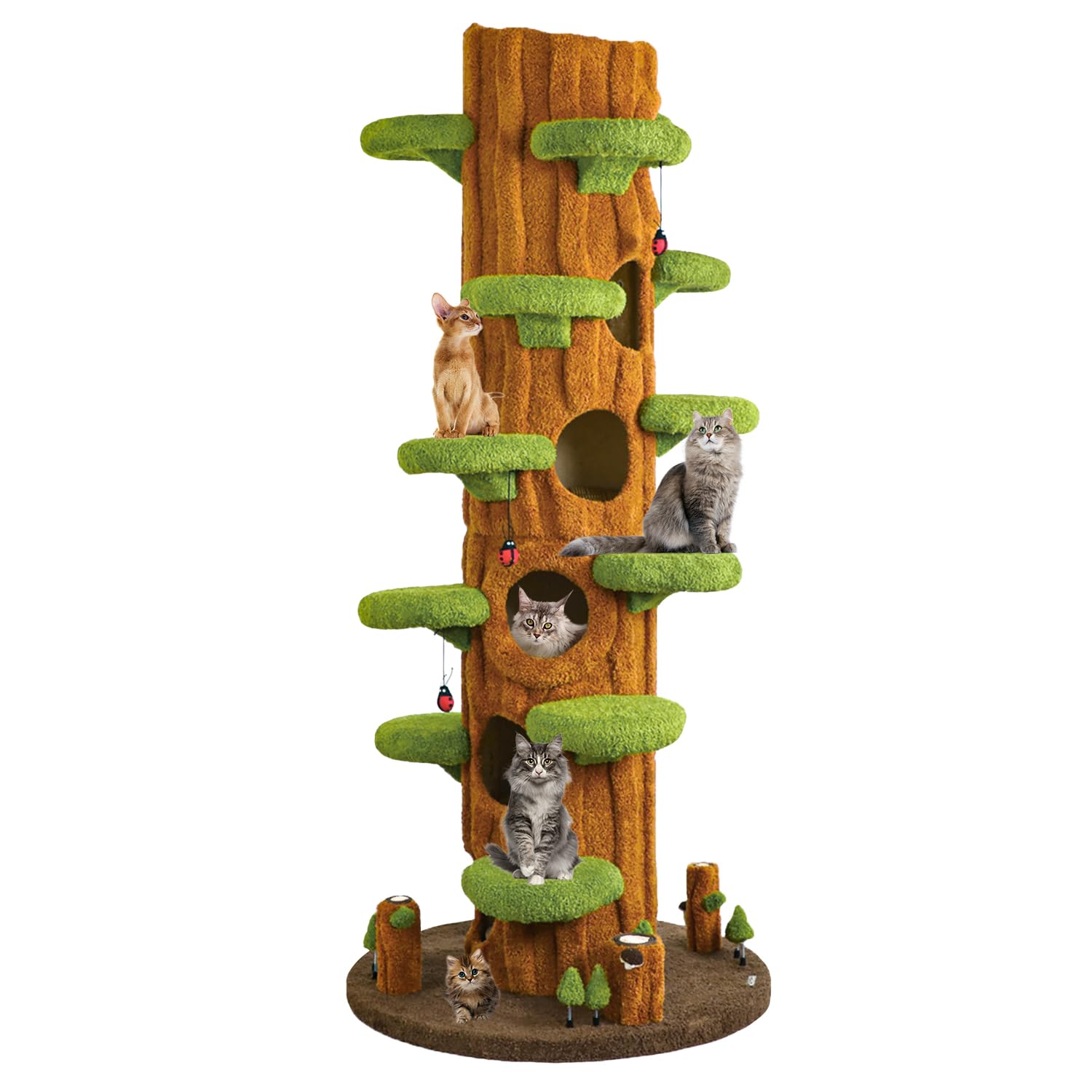 90.5'' Luxury Cat Tree For Indoor Cats, All-In-One Tall Cat Tower With Scratching Post, Multi-Level House, Solid Wood Condo For 