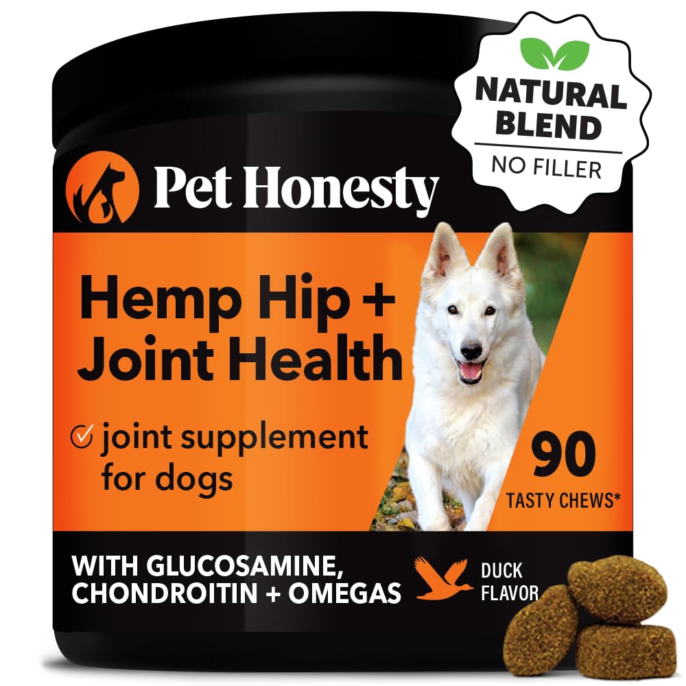 Pet Honesty Hemp Hip & Joint Supplement for Dogs - Hemp Oil & Hemp Powder - Glucosamine Chondroitin for Dogs, Turmeric, MSM, Gre