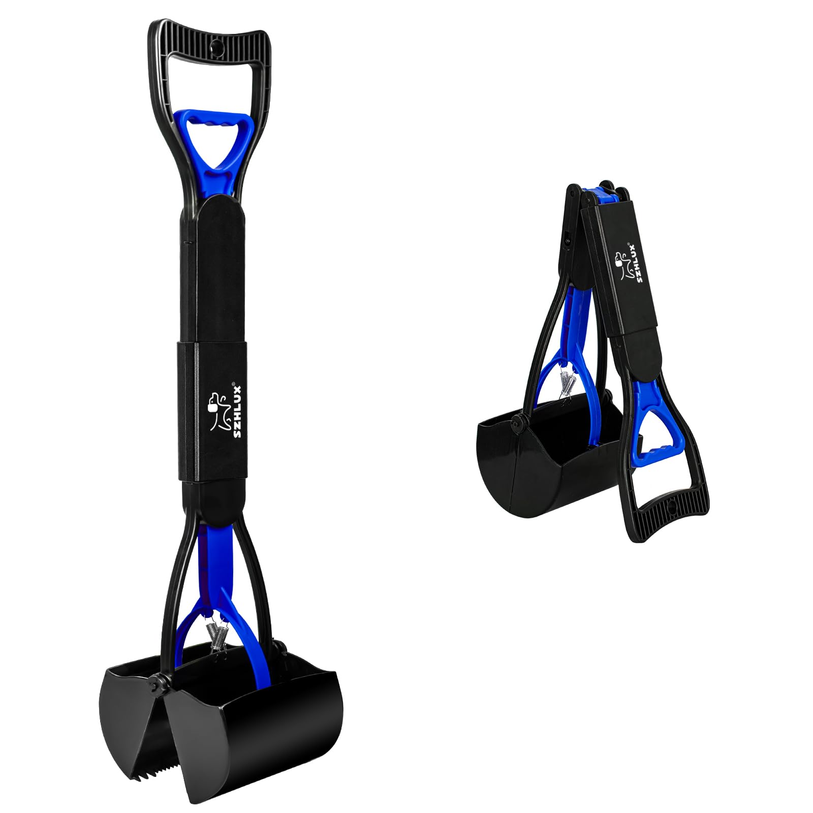 Szhlux 28' Pooper Scooper, Foldable Dog Pooper Scooper With Unbreakable Material And Durable Spring For Grass And Gravel, Blue