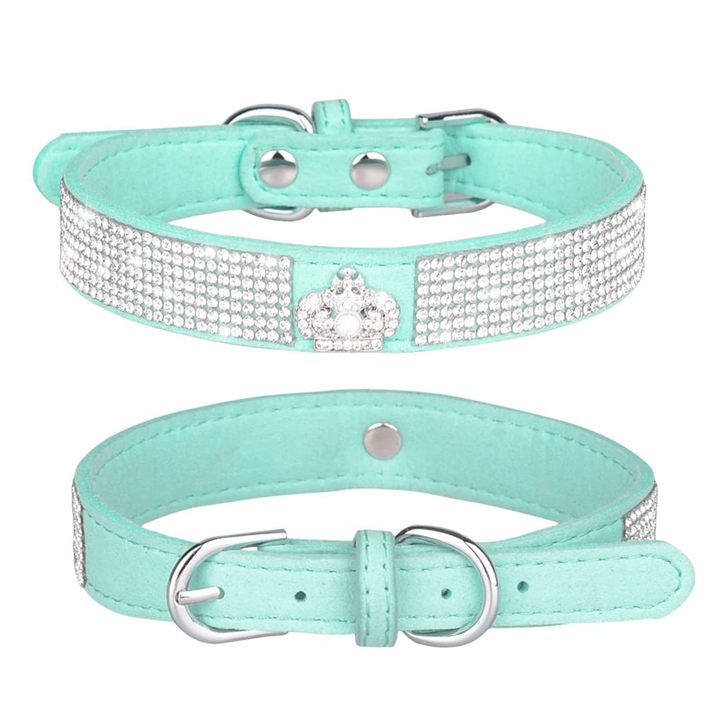 Light Blue Rhinestone Small Dog Collar, Small Puppy Collars,Bling Diamond Cat Collar Pretty Jewel Glitter Sparkly Pet Puppy Coll