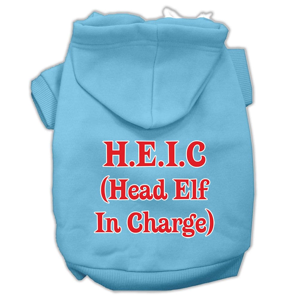 Christmas Pet Dog & Cat Hoodie Screen Printed, Head Elf in Charge Baby Blue SM (3-6 lbs.)