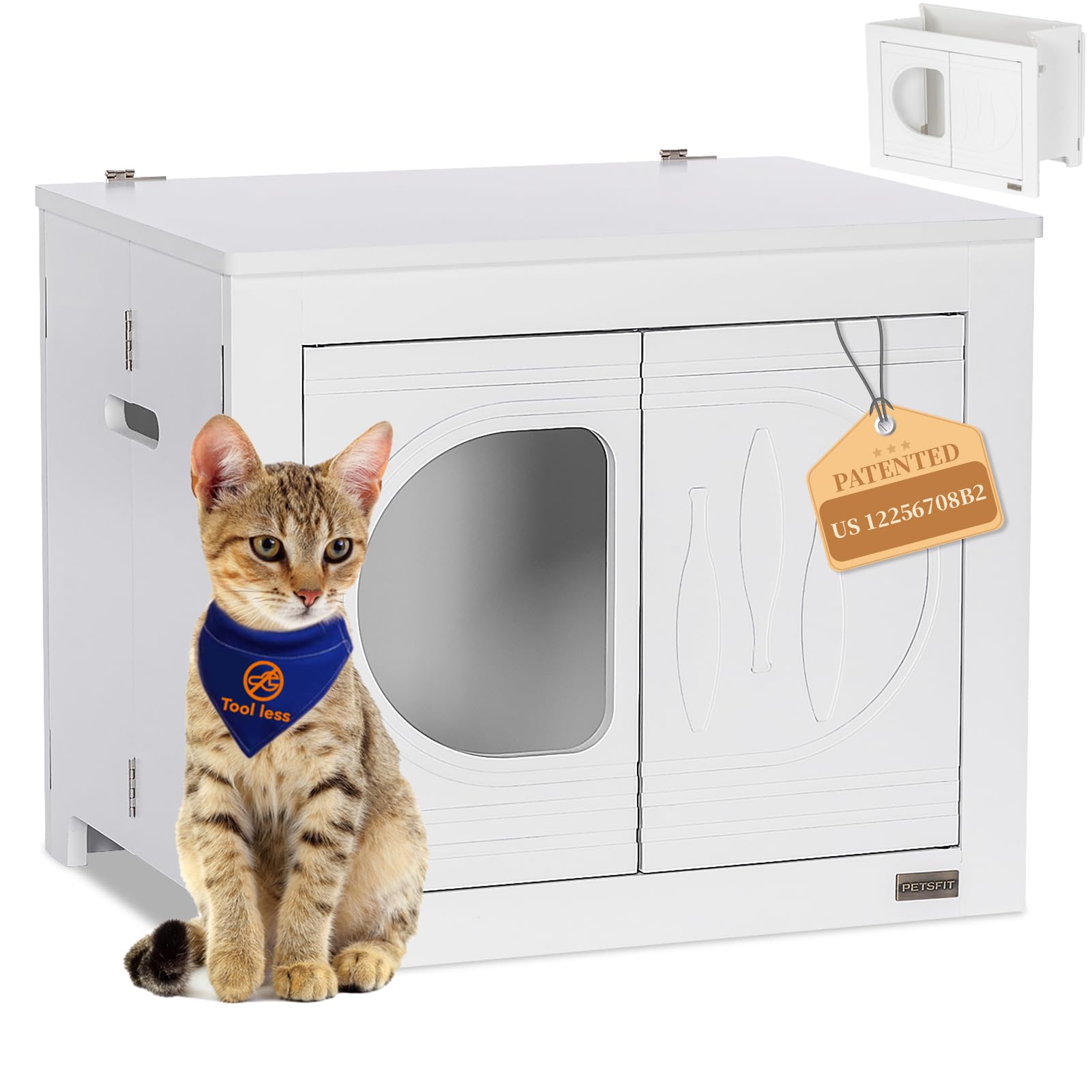 PETSFIT Cat Litter Box Enclosure Folding Furniture, Unfold to Use, No Assembly Needed, Litter Box Furniture as Cat House, End Ta