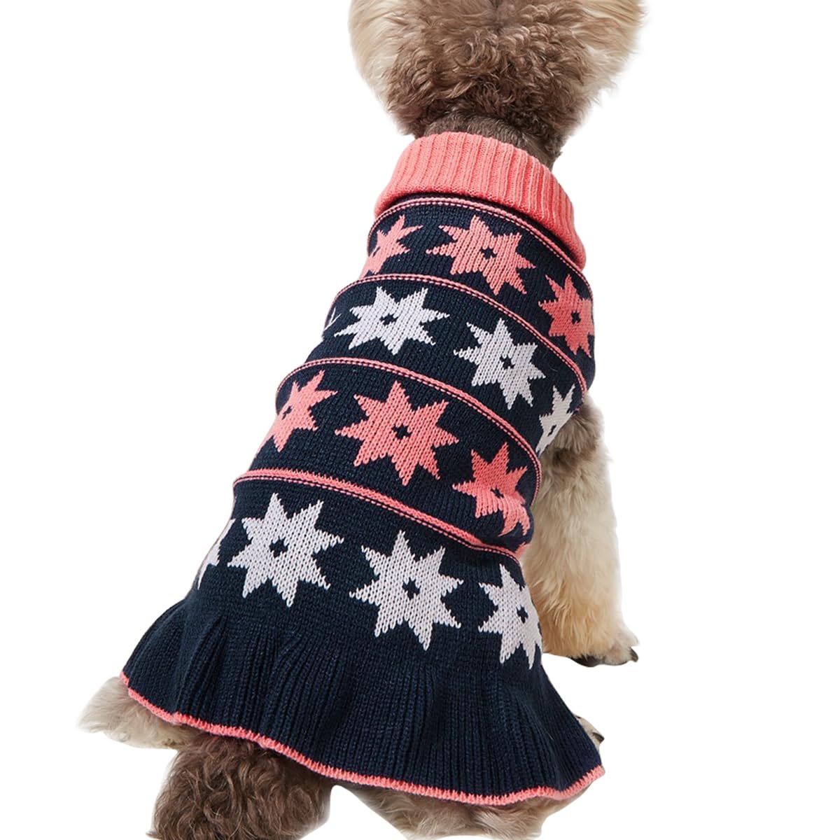 Jecikelon Pet Dog Sweaters for Small Dogs Dress with Snow Knitwear Turtleneck Pullover Dog Clothes Warm Winter Puppy Sweater Lon