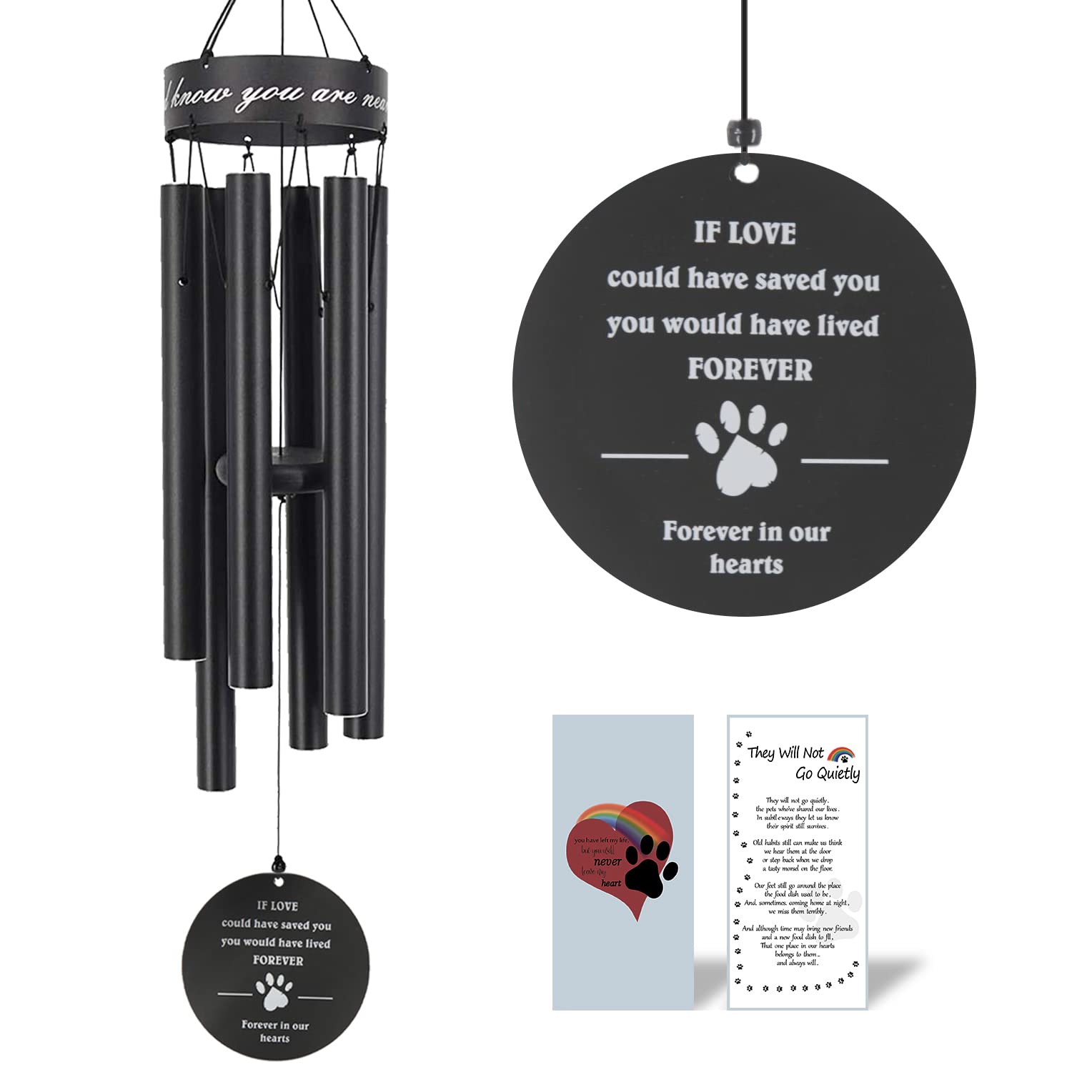 Pet Memorial Wind Chime, 30 Inches Paw Print Pet Remembrance Gift to Honor and Remember a Dog, Cat, or Other Pet, Premium Metal 