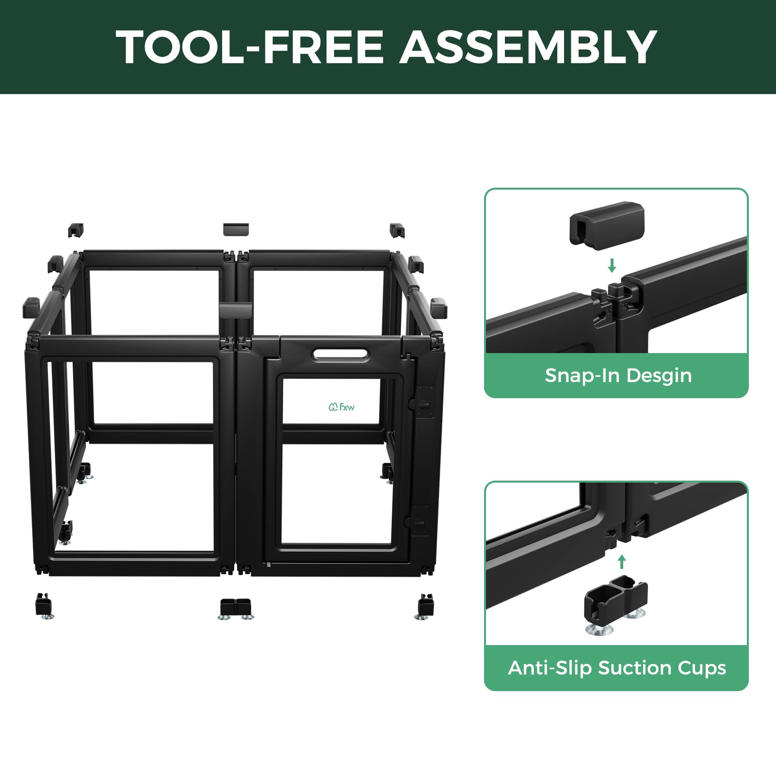 FXW Acrylic Indoor Dog Playpen for Small Dogs, 24"H, 8 Panels, Black