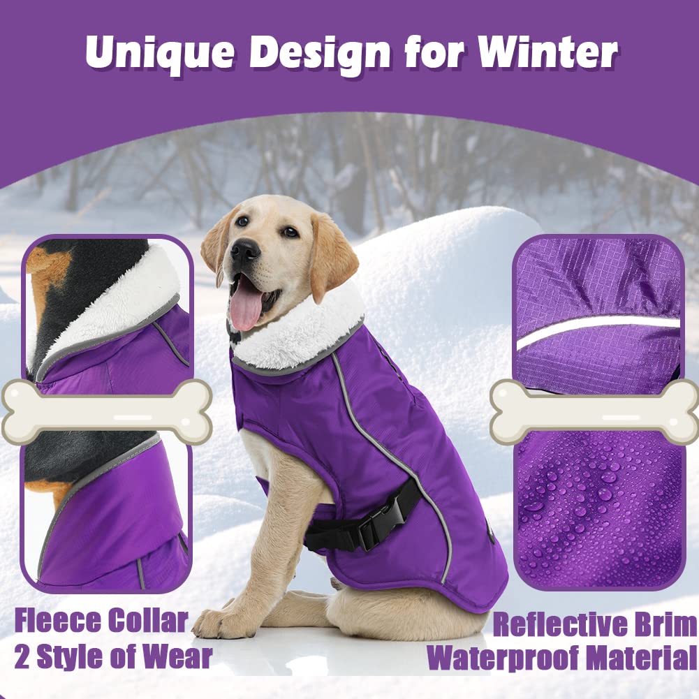 Emust Dog Jacket Winter, Cozy Windproof Dog Jacket For Cold Weather, Solid Color Dog Vests For Winter For Medium Dogs, Purple, M