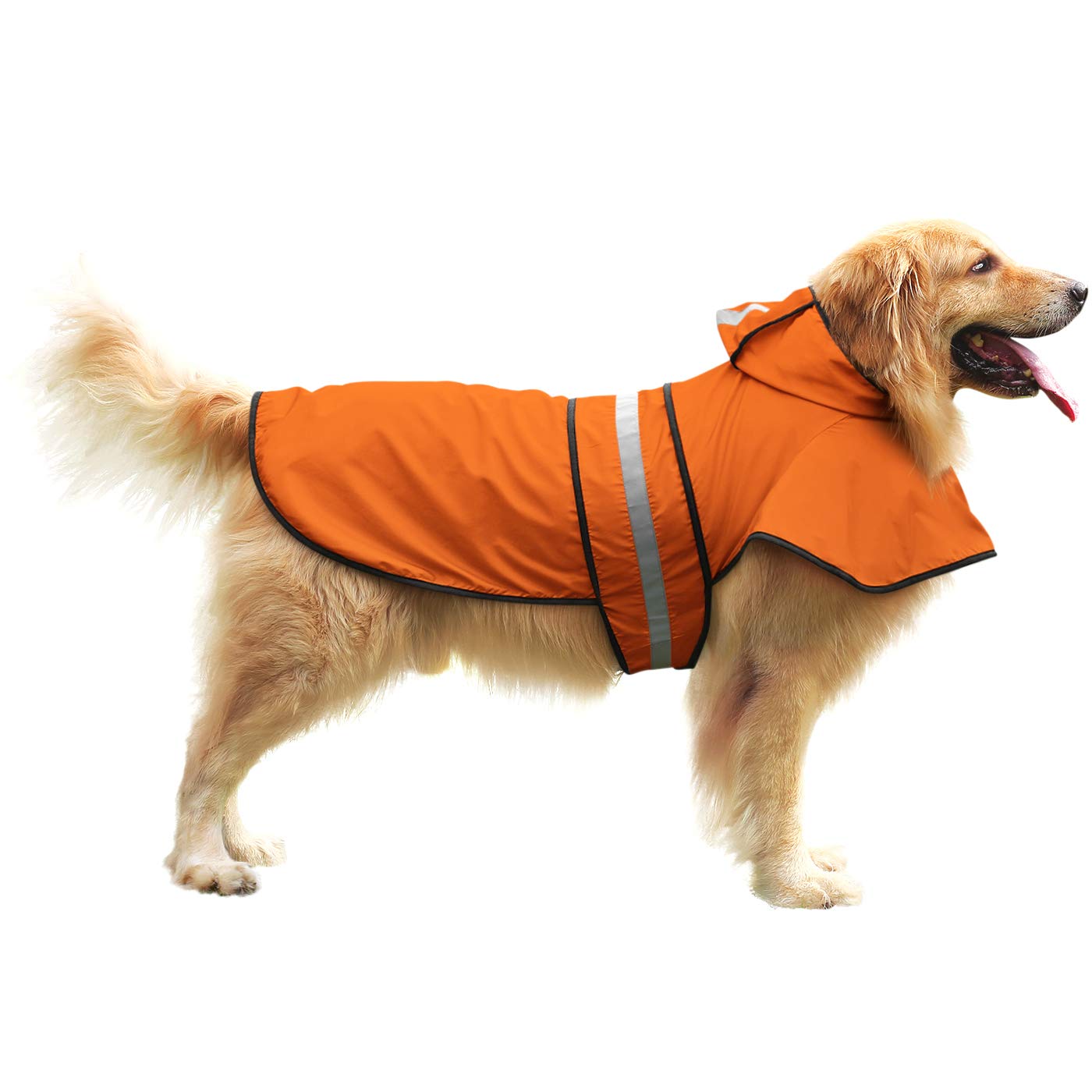 Hde Dog Raincoat Hooded Slicker Poncho For Small To X-Large Dogs And Puppies Safety Orange - L