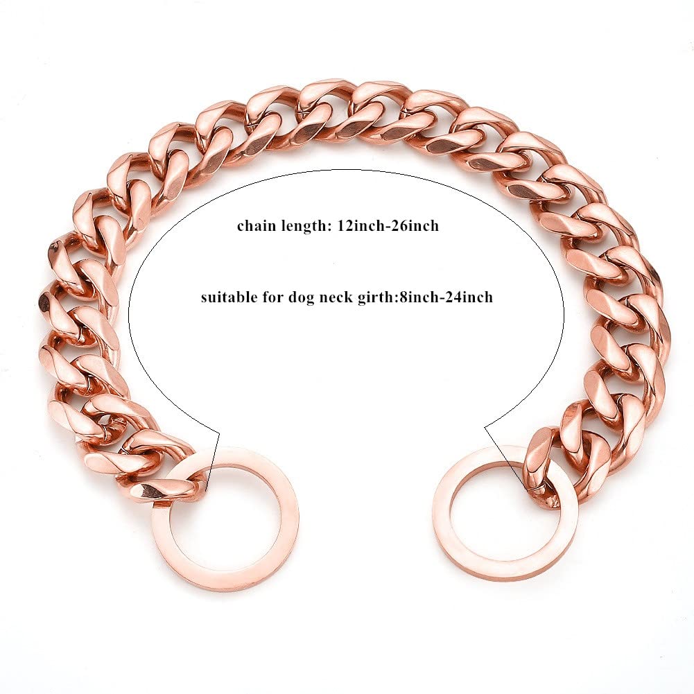 Rumypet Rose Gold Dog Chain Collar 11Mm/15Mm/19Mm Stainless Steel Cuban Link Chain Collar For Small Medium Large Dogs(19Mm,16Inc