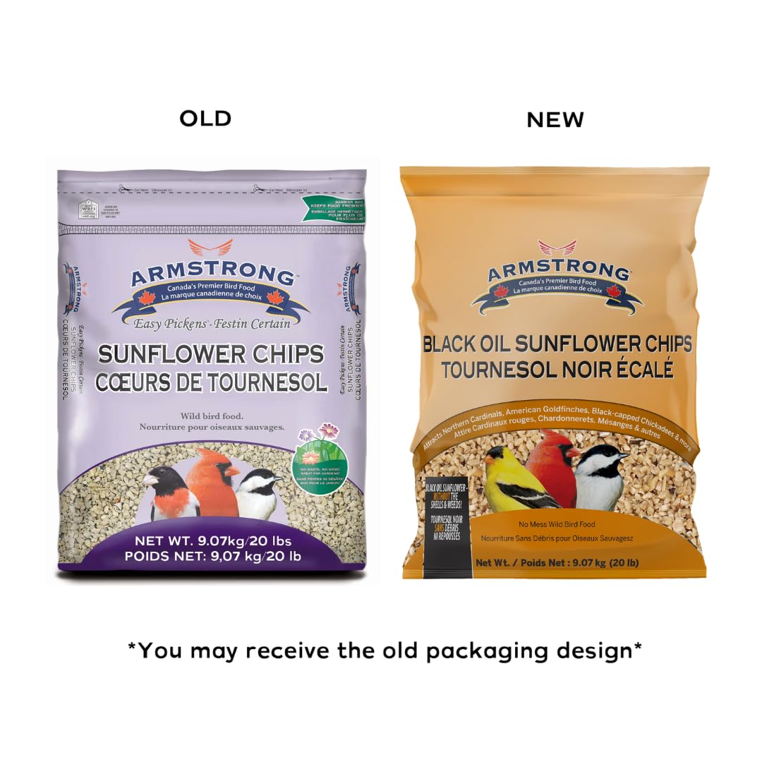 Armstrong Wild Bird Food Black Oil Sunflower Chips, 20 Pounds - for Northern Cardinals, American Goldfinches and Black-Capped Ch