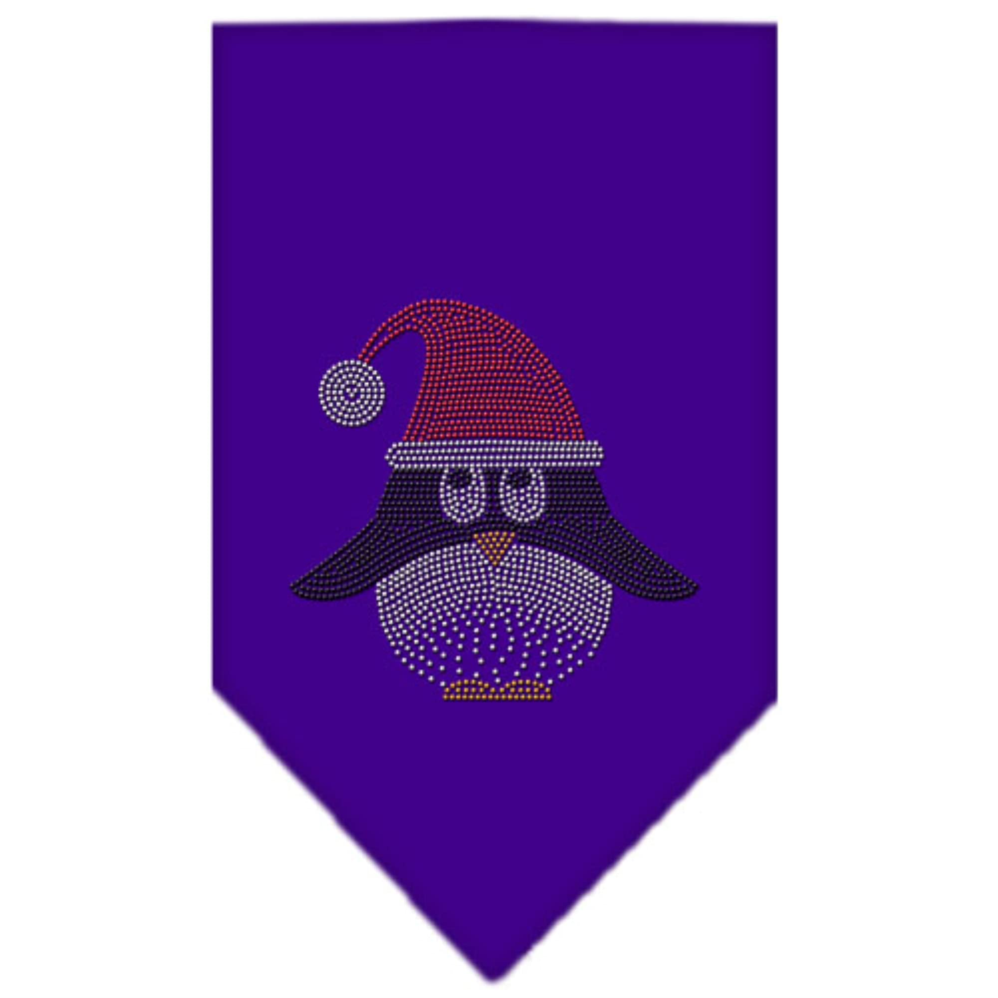 Christmas Pet and Dog Bandana Rhinestone, "Santa Penguin" Purple Large