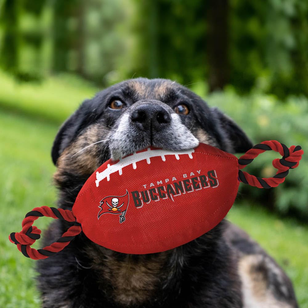 Pets First NFL Tampa Bay Buccaneers Football Dog Toy, Tough Quality Nylon Materials, Strong Pull Ropes, Inner Squeaker, NFL Team