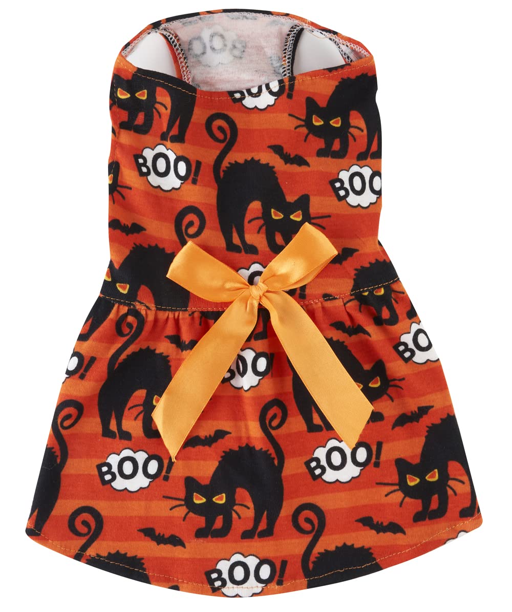 Boo Orange Chihuahua Halloween Dress, Pumpkin Puppy Halloween Dresses Costume For Small Dogs Girl, Small (S) Size