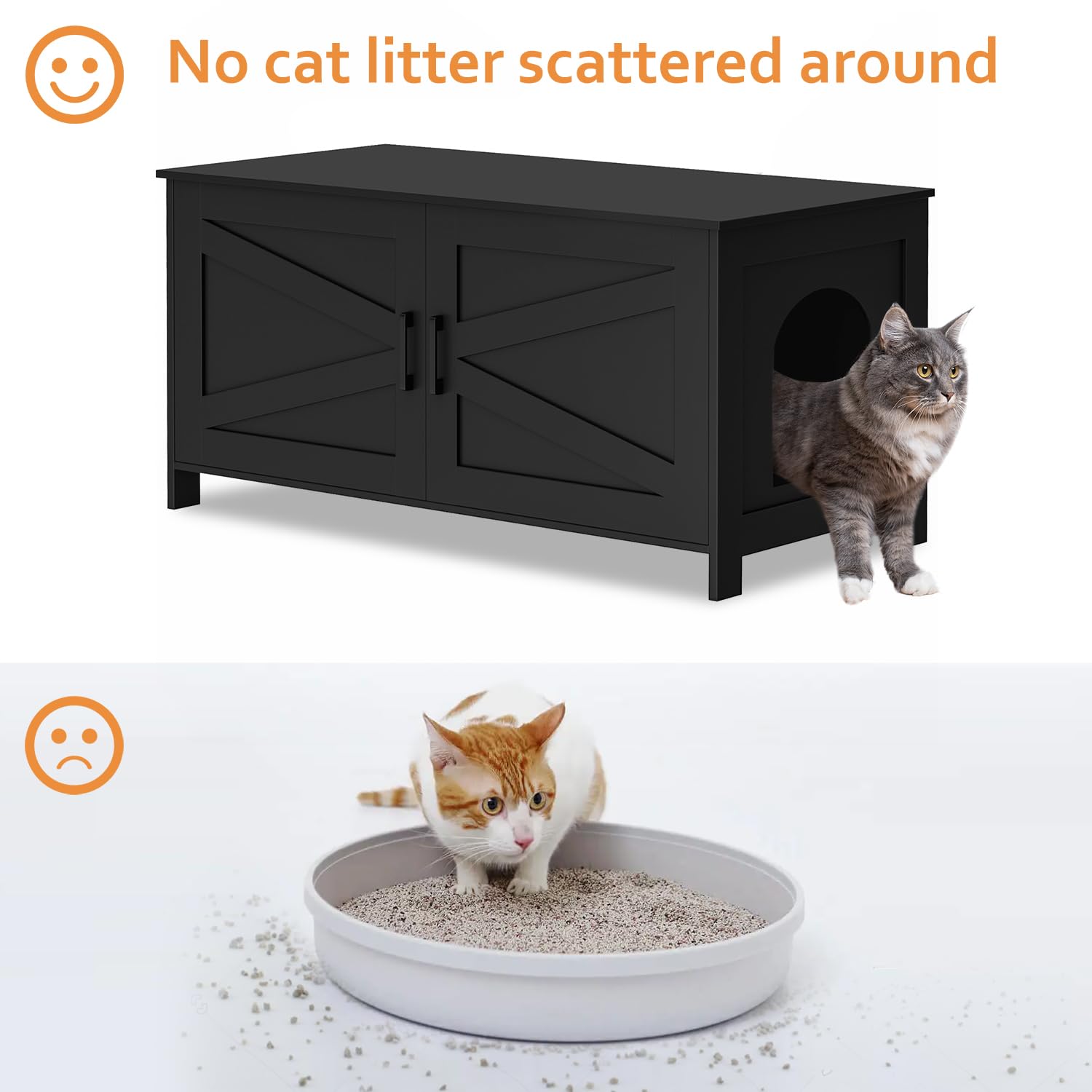Homhedy 39.4'' L Cat Litter Box Enclosure, Pet House With Barn Door, Wooden Cat Washroom Furniture,Fit Most Of Litter Box, Black