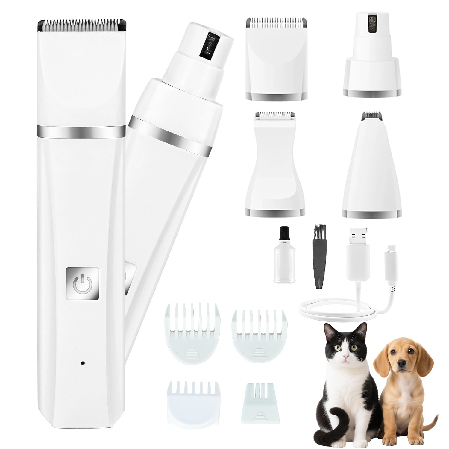 Dog Grooming Clippers, Cordless Low Noise 4-In-1 Cat Dogtrimmer For Grooming, Rechargeable Usb Dog Paw Trimmer - Includes 4 Guid