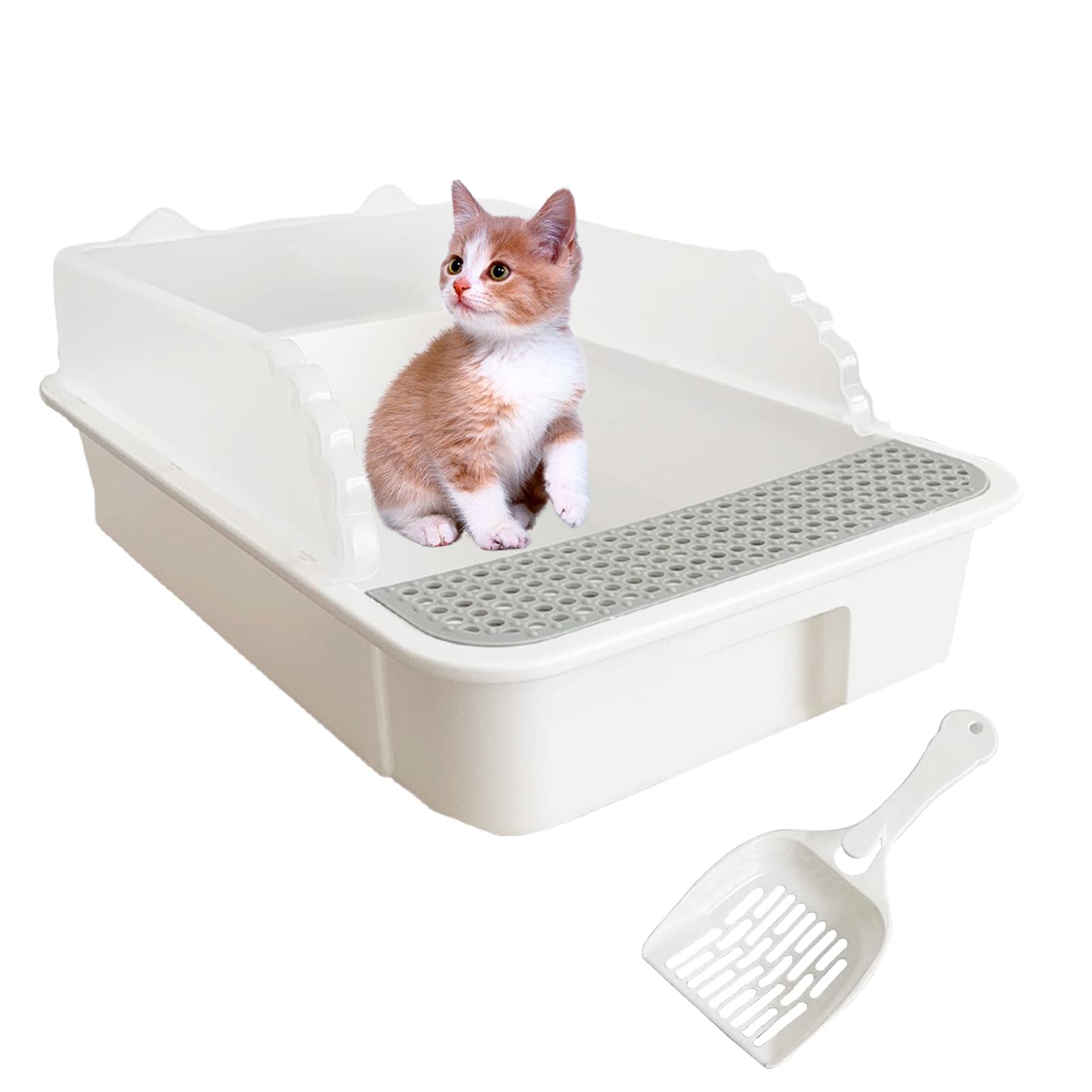 Muyg Open Cat Litter Box With High Side,Heightening Anti-Splashing Cats Litter Pan,Kitten Toilet With Litter Sifting Scoop,Semi-