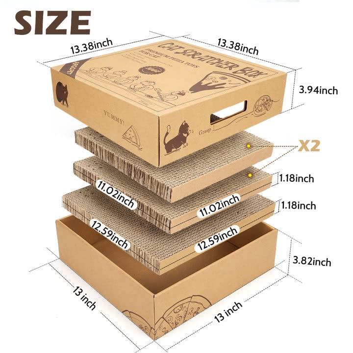 2 Pack Cat Scratcher Box With 3 Pcs Scratching Pads, Reversible Corrugated Cardboard Lounge Bed With Feather Toy And Balls Recyc