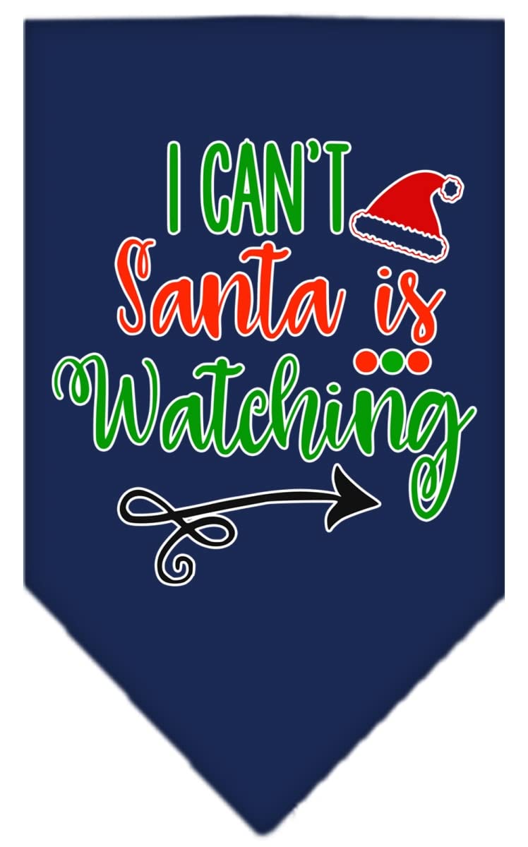 Christmas Pet and Dog Bandana Screen Printed, &quot;I Can't, Santa Is Watching&quot; Navy Blue Large