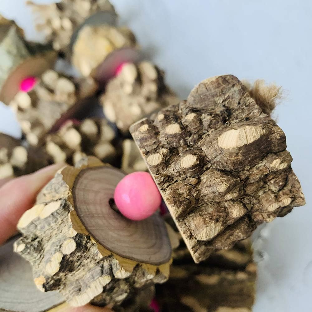 Pinvnby Large Parrot Toys Natural Wood Bird Chewing Toys Parakeet Cage Hammock Hanging Toy For African Grey Macaws Cockatoos Eclectus Amazon Parrot Birds